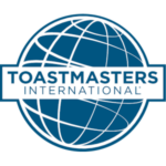 The Toastmasters International Logo: a stylized globe with the words Toastmasters International overlaid and backed by a white rectangle.